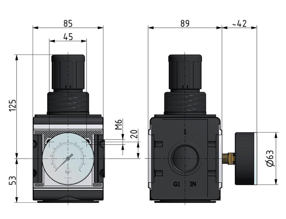 Pressure Regulator G1'' 12000 l/min 0.1-3.0bar/1-44psi Aluminium Multifix 4