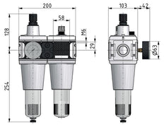 FRL 2-Delig G3/4'' 13500l/min 0.5-16.0bar/7-232psi Semi-Automatische Beschermkooi Polycarbonaat Multifix 5