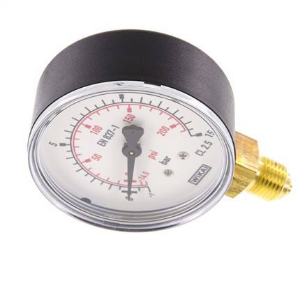 1..15 Bar Manometer Onderaansluiting Kunststof/Messing 63 mm Klasse 2.5