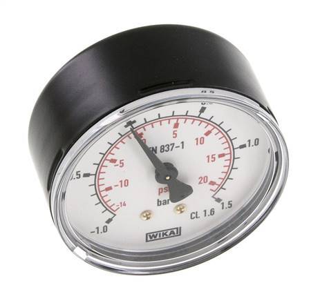 -1..1.5 Bar (-15..22 psi) Pressure Gauge Rear Steel/Brass 63 mm Class 1.6