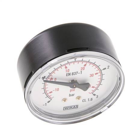 -1..3 Bar (-15..44 psi) Pressure Gauge Rear Steel/Brass 63 mm Class 1.6