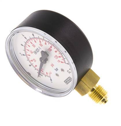 -1..9 Bar (-15..131 psi) Pressure Gauge Below Plastic/Brass 63 mm Class 2.5