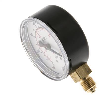 -1.2..0 Bar (-17..0 psi) Pressure Gauge Below Steel/Brass 63 mm Class 1.6