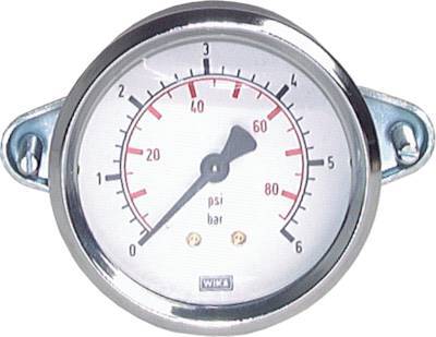 0...6 Bar (0..87 psi) Paneelmontage manometer Staal/Brons 40 mm Klasse 2,5 - 1/4'' (Beugel)