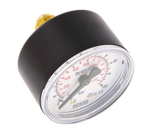 0..100 Bar Manometer Achteraansluiting Kunststof/Messing 50 mm Klasse 2.5