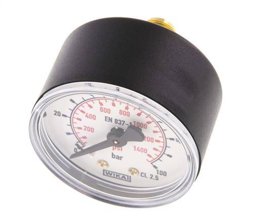 0..100 Bar Manometer Achteraansluiting Kunststof/Messing 50 mm Klasse 2.5