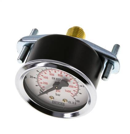0...100 Bar (0...1450 psi) Paneelmontage Manometer Staal/Brons 50 mm Klasse 2.5 (Beugel)