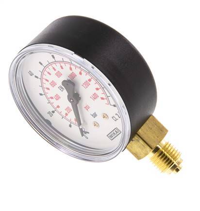 0..100 Bar Manometer Onderaansluiting Kunststof/Messing 63 mm Klasse 2.5