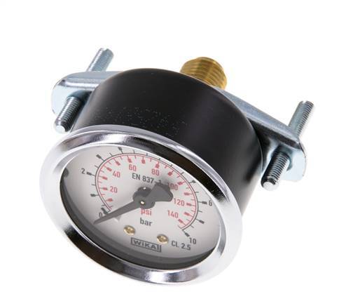 0...10 Bar (0..145 psi) Paneelmontage Manometer Staal/Brons 50 mm Klasse 2.5 (Beugel)