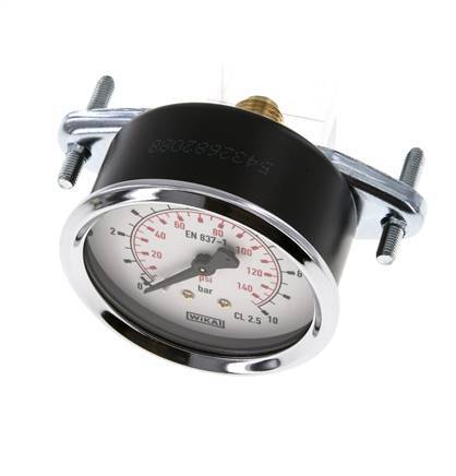 0...10 Bar (0..145 psi) Paneelmontage Manometer Staal/Brons 63 mm Klasse 2.5 (Beugel)