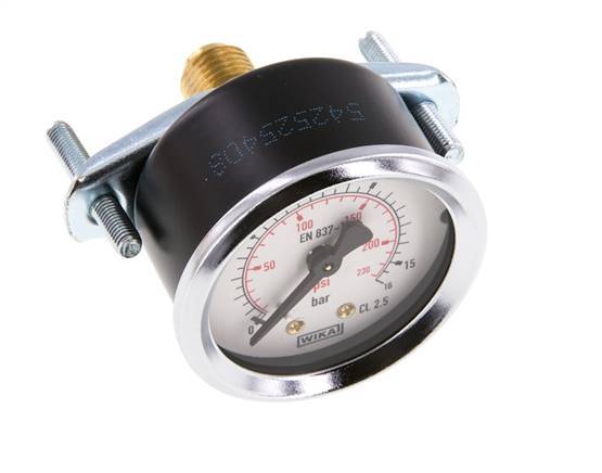 0...16 Bar (0..232 psi) Paneelmontage Manometer Staal/Brons 50 mm Klasse 2.5 (Beugel)