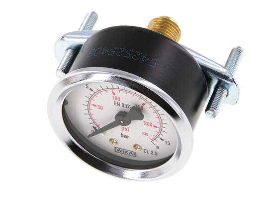 0...16 Bar (0..232 psi) Paneelmontage Manometer Staal/Brons 50 mm Klasse 2.5 (Beugel)