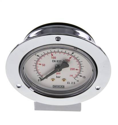 0..16 Bar (0..232 psi) Panel Mount Pressure Gauge Steel/Brass 63 mm Class 2.5 (Front Panel)