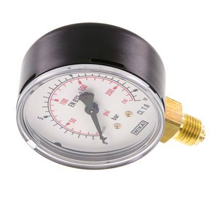0..16 Bar (0..232 psi) Pressure Gauge Below Steel/Brass 63 mm Class 1.6
