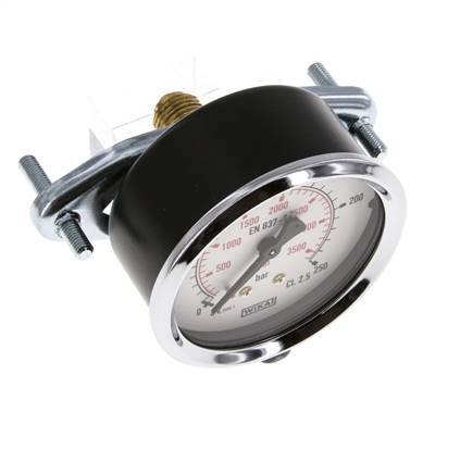 0...250 Bar (0..3626 psi) Paneelmontage Manometer Staal/Brons 63 mm Klasse 2.5 (Beugel)