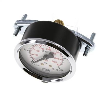 0...250 Bar (0..3626 psi) Paneelmontage Manometer Staal/Brons 63 mm Klasse 2.5 (Beugel)