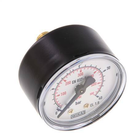 0..40 Bar Manometer Achteraansluiting Staal/Messing 50 mm Klasse 1.6