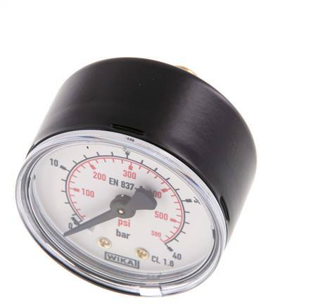 0..40 Bar Manometer Achteraansluiting Staal/Messing 50 mm Klasse 1.6