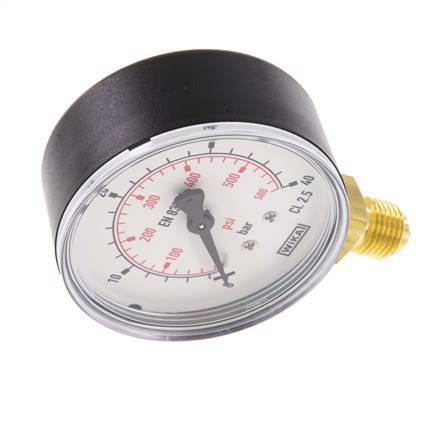 0..40 Bar Manometer Onderaansluiting Kunststof/Messing 63 mm Klasse 2.5