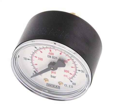0..60 Bar Manometer Achteraansluiting Kunststof/Messing 50 mm Klasse 2.5