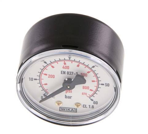 0..60 Bar (0..870 psi) Pressure Gauge Rear Steel/Brass 50 mm Class 1.6