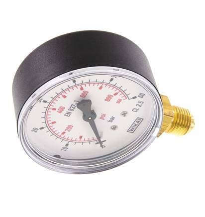 0..60 Bar Manometer Onderaansluiting Kunststof/Messing 63 mm Klasse 2.5