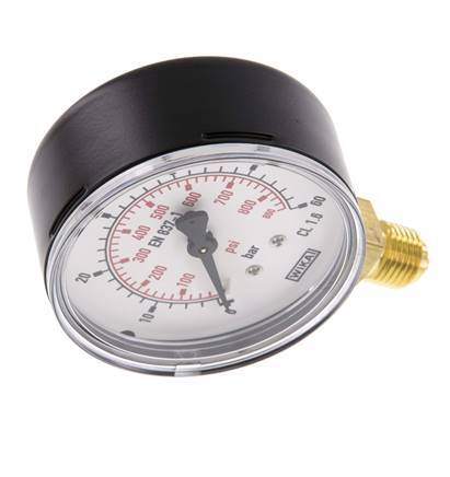 0..60 Bar Manometer Onderaansluiting Staal/Messing 63 mm Klasse 1.6