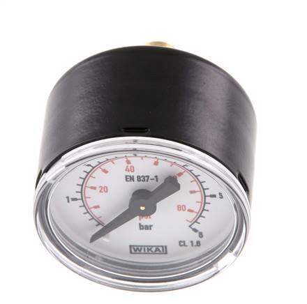 0..6 Bar Manometer Achteraansluiting Staal/Messing 40 mm Klasse 1.6