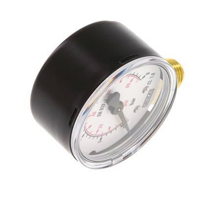 0..6 Bar Manometer Onderaansluiting Staal/Messing 50 mm Klasse 1.6