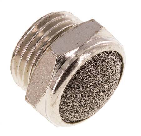 G1/2'' Nickel-Plated Brass Compact Pneumatic Muffler 1.4301 Wire Mesh [2 Pieces]