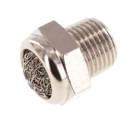 NPT 1/8'' Nickel-Plated Brass Compact Pneumatic Muffler 1.4301 Wire Mesh [5 Pieces]