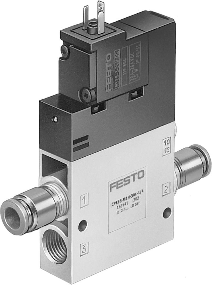 Festo 3/2 NO Monostable Air Solenoid Valve QS-10 1000l/min - 163156