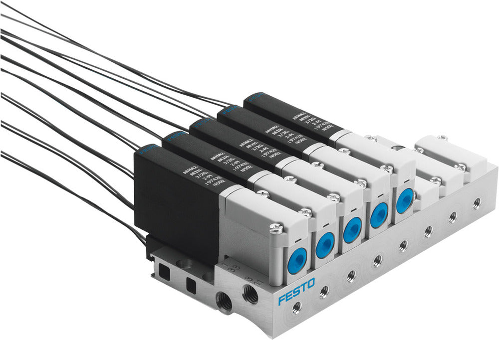 Festo 3/2 NC Monostabiele Lucht Magneetventiel Aansluitplaat 100L/Min -0.9 - 8Bar/-13 - 116Psi - 196120