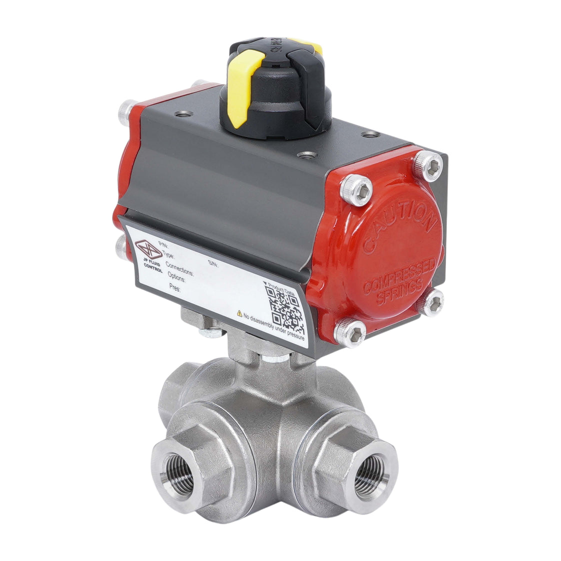 Rp 1-1/2'' L-Port 3-Weg Pneumatische RVS Kogelkraan Veer-Openend