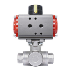 Rp 1-1/2'' L-Port 3-Weg Pneumatische RVS Kogelkraan Dubbelwerkend