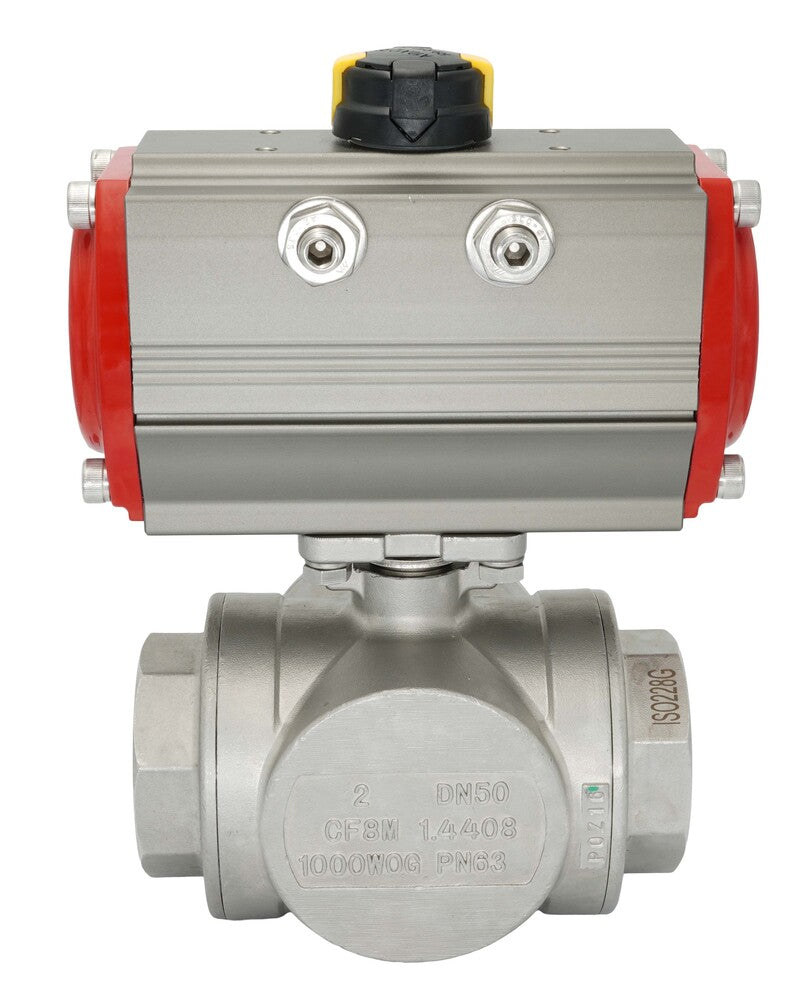 3-Way Pneumatic Ball Valve G1/2'' L-bore Brass Spring Opening