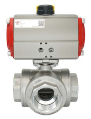 3-Way Pneumatic Ball Valve G1'' L-bore Brass Spring Opening
