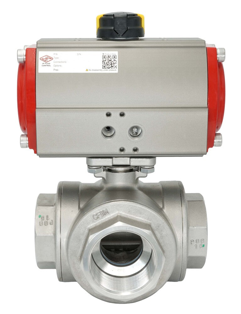 3-Way Pneumatic Ball Valve G1'' T-bore Brass Spring Opening