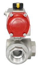 3-Way Pneumatic Ball Valve G1'' T-bore Brass Spring Opening