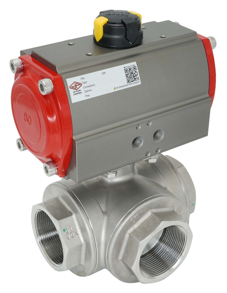 3-Way Pneumatic Ball Valve G1/4'' L-bore Brass Spring Opening