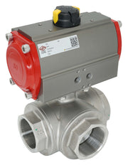 3-Way Pneumatic Ball Valve G1'' T-bore Brass Spring Opening