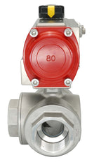 3-Way Pneumatic Ball Valve G1'' T-bore Brass Spring Opening