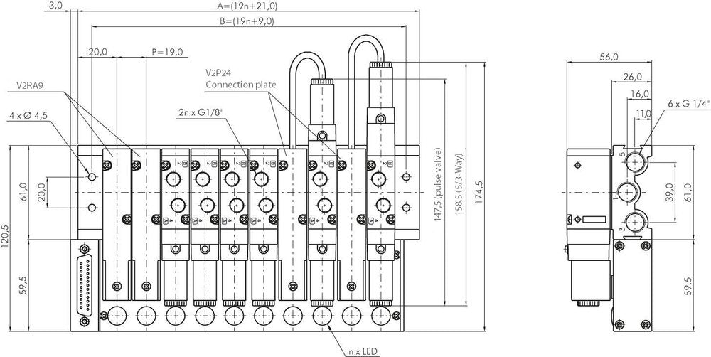 8x Pneumatische Ventiel Terminal 24V DC Multi-pin YPC