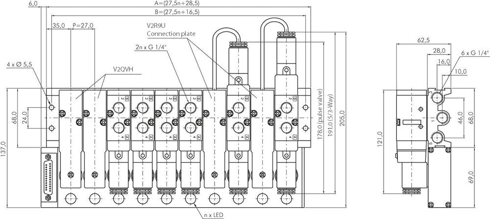 8x Pneumatische Ventiel Terminal 24V DC Multi-pin YPC