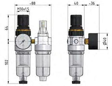 FRL 2-Delig G1/4'' 350l/min 0.5-3.0bar/7-44psi Semi-Automatisch Polycarbonaat Standaard 0