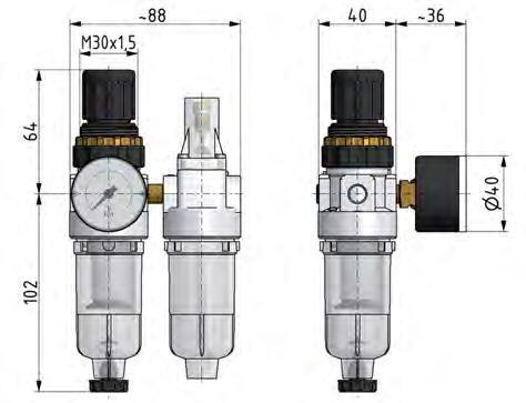 FRL 2-Delig G1/4'' 350l/min 0.5-6.0bar/7-87psi Semi-Auto Metalen Standaard 0