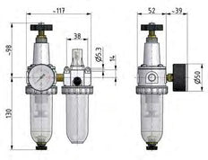 FRL 2-Part G3/8'' 600 l/min 0.5-10.0bar/7-145psi Semi-Auto Polycarbonate Standard 1