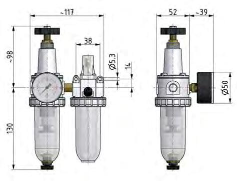 FRL 2-Delig G1/4'' 600l/min 0.5-16.0bar/7-232psi Semi-Auto Metalen Standaard 1