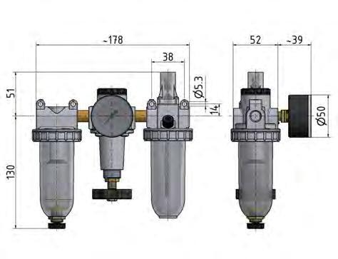 FRL 3-Delig G1/4'' 600l/min 0.5-10.0bar/7-145psi Semi-Auto Metalen Standaard 1