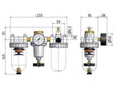 FRL 3-Delig G3/8'' 1400l/min 0.5-16.0bar/7-232psi Semi-Auto Metalen Standaard 2